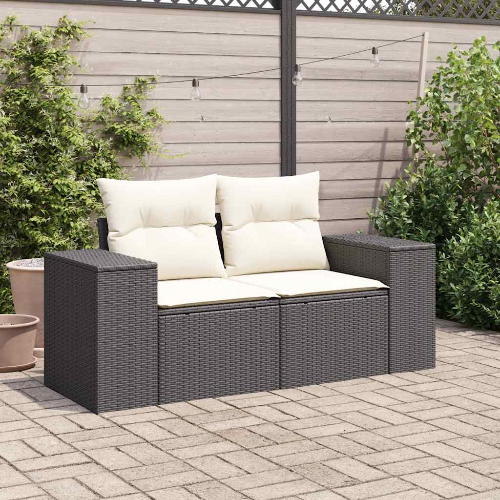 vidaXL Tuinbank 2-zits met kussens poly rattan zwart afbeelding