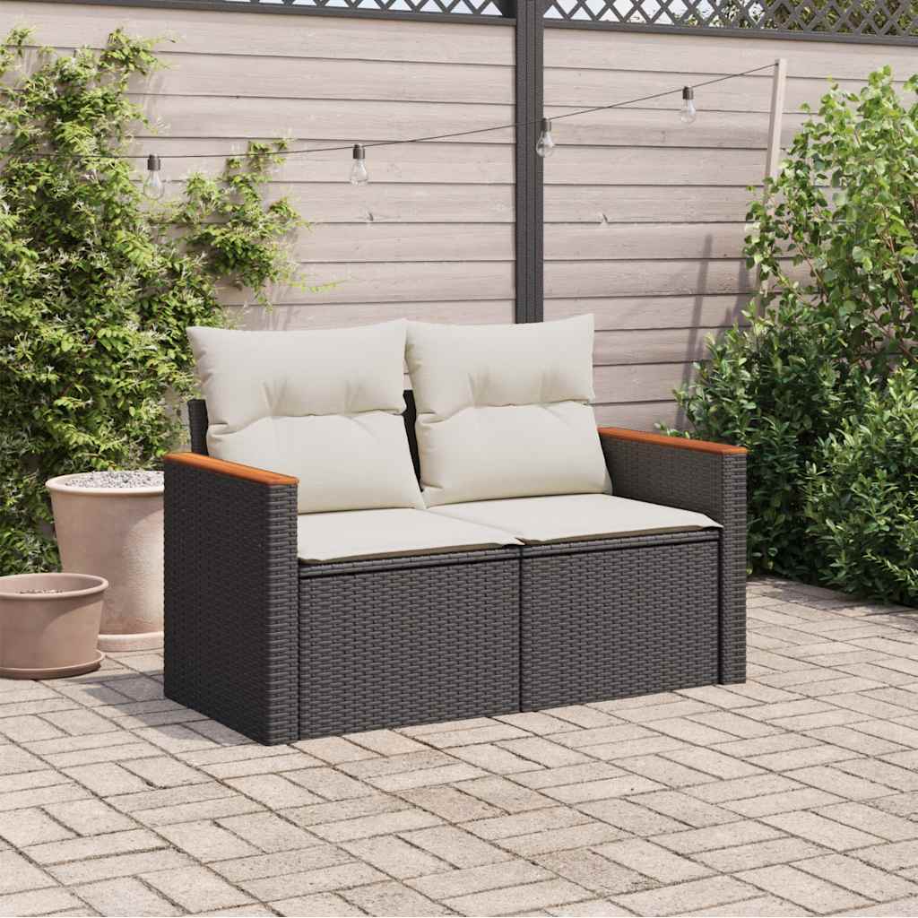 vidaXL Tuinbank 2-zits met kussens poly rattan zwart afbeelding
