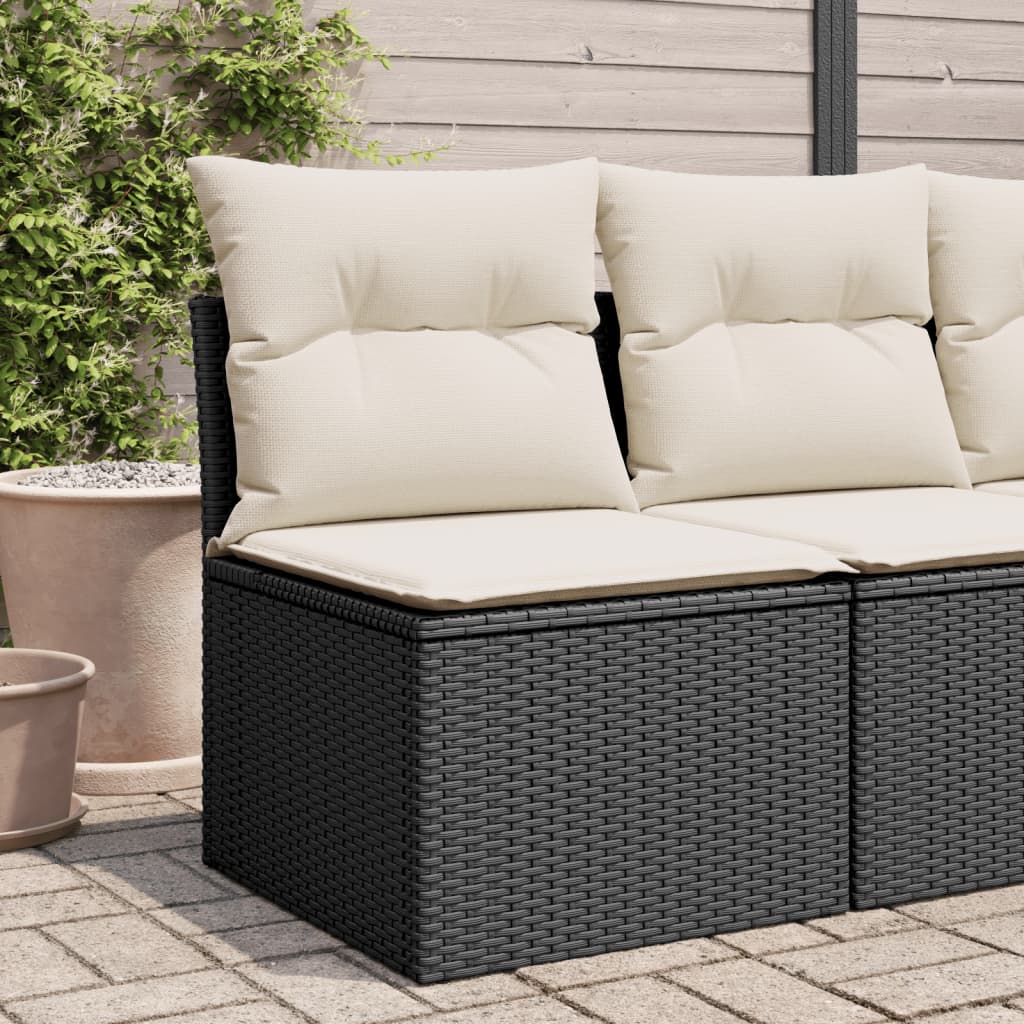 vidaXL Gartensessel ohne Armlehnen mit Kissen Schwarz Poly Rattan