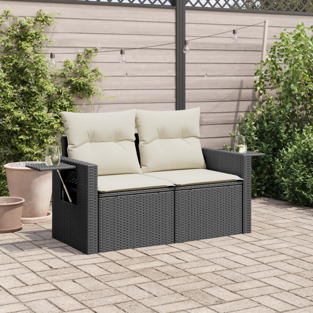 vidaXL Tuinbank 2-zits met kussens poly rattan zwart afbeelding