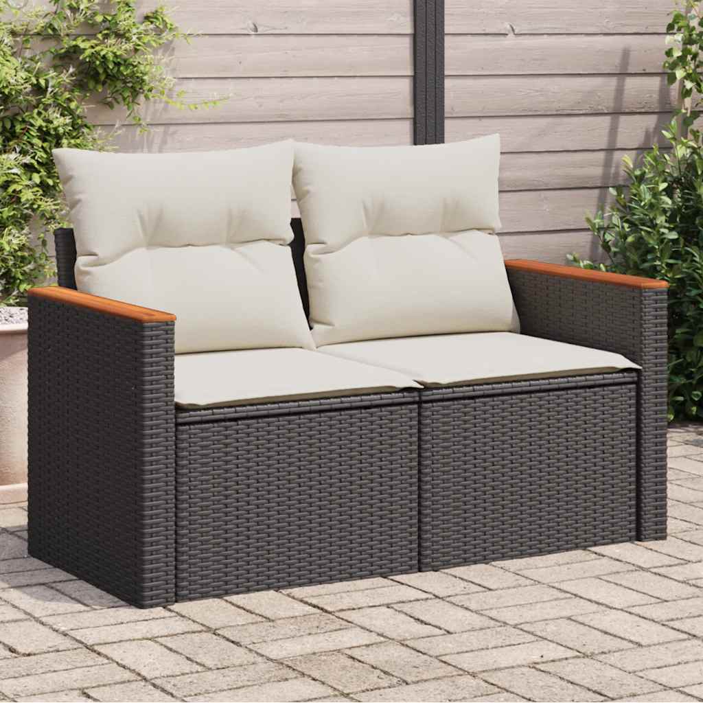 Thumbnail - vidaXL Gartensofa mit Kissen 2-Sitzer Schwarz Poly Rattan