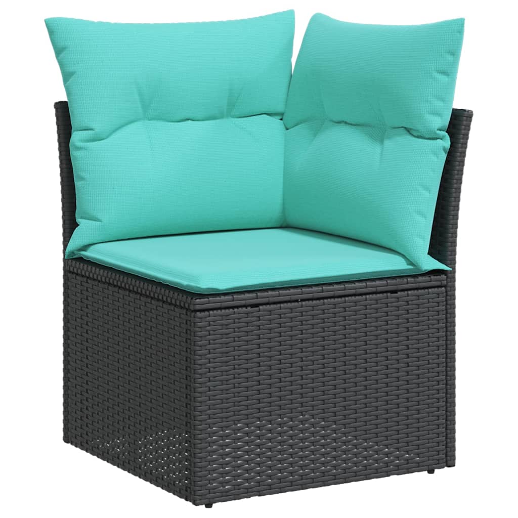 vidaXL Patio Sofa Corner with Cushions Black Poly Rattan