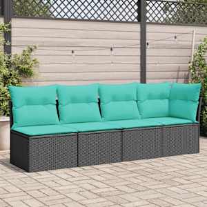 Vrtni kavč z blazinami za 4 osebe črne barve poli ratan
