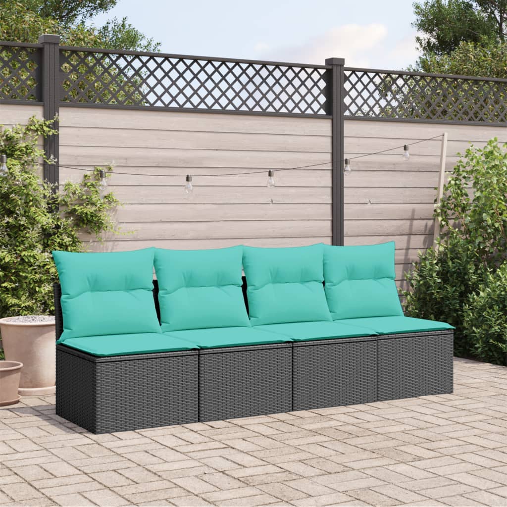 Vidaxl Patio Sofa With Cushions 4-Seater Black Poly Rattan