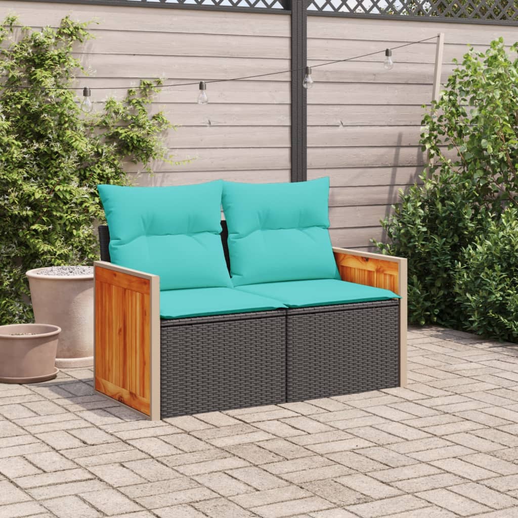 vidaXL Tuinbank 2-zits met kussens poly rattan zwart