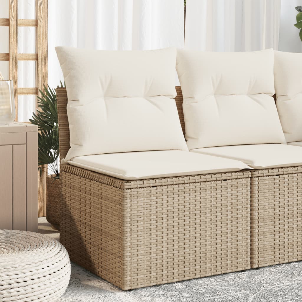 vidaXL Gartensofa ohne Armlehnen mit Kissen Beige Poly Rattan