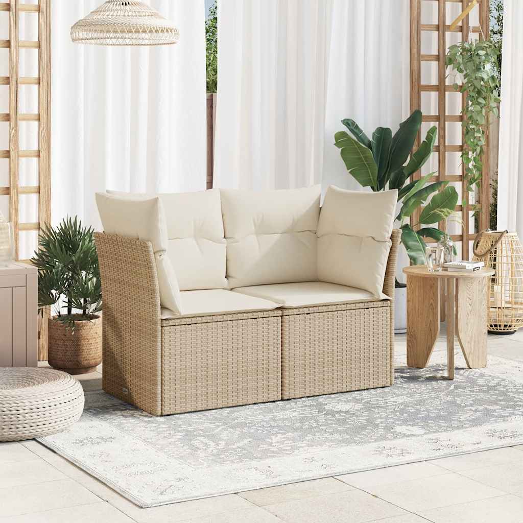 vidaXL Tuinbank 2-zits met kussens poly rattan beige afbeelding