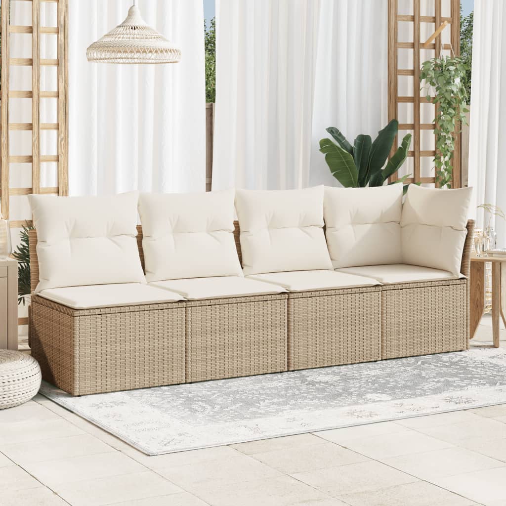 vidaXL Tuinbank 4-zits met kussens poly rattan beige afbeelding