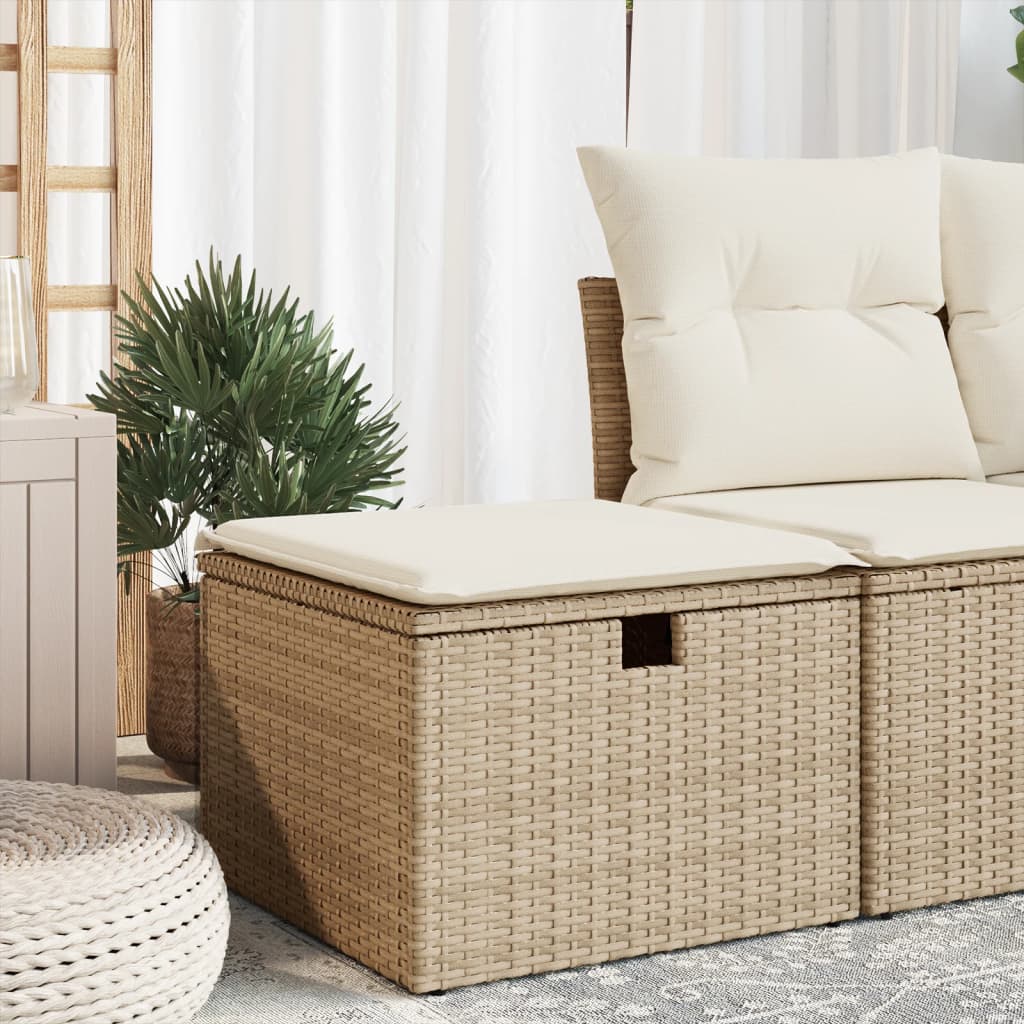 vidaXL Gartenhocker mit Kissen Beige 55x55x37 cm Poly Rattan