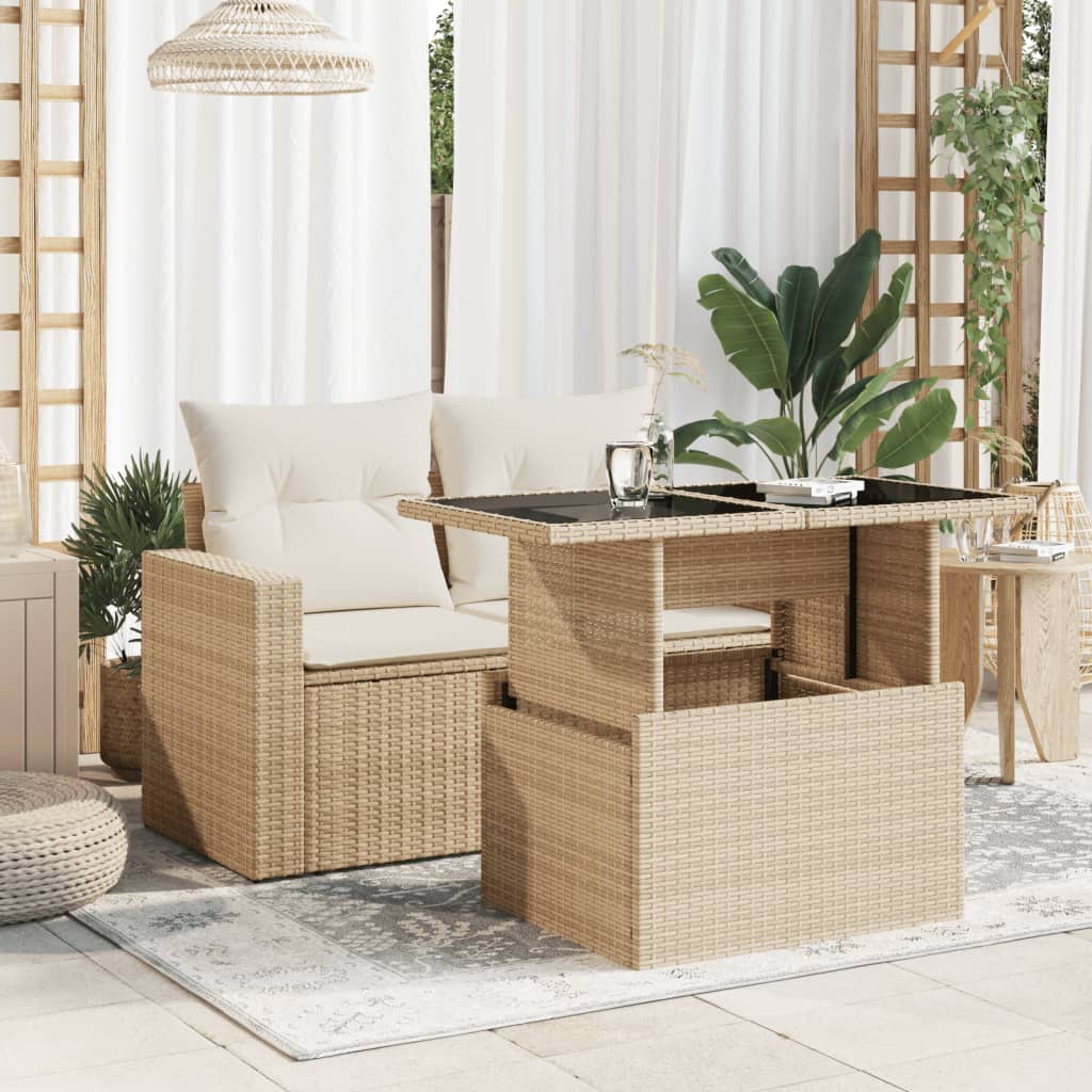 Thumbnail - vidaXL Gartentisch mit Glasplatte Beige 100x55x73 cm Poly Rattan