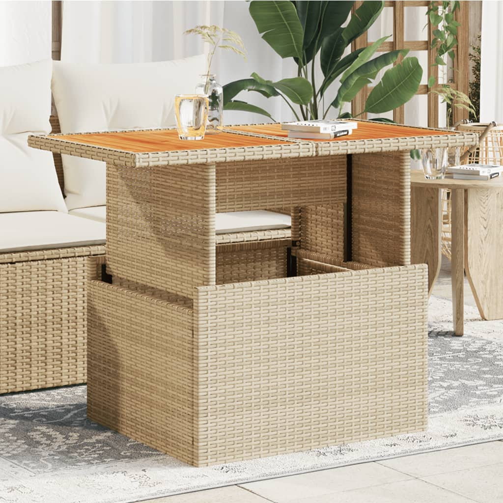 vidaXL Gartentisch Beige 100x55x73 cm Poly Rattan und Akazienholz