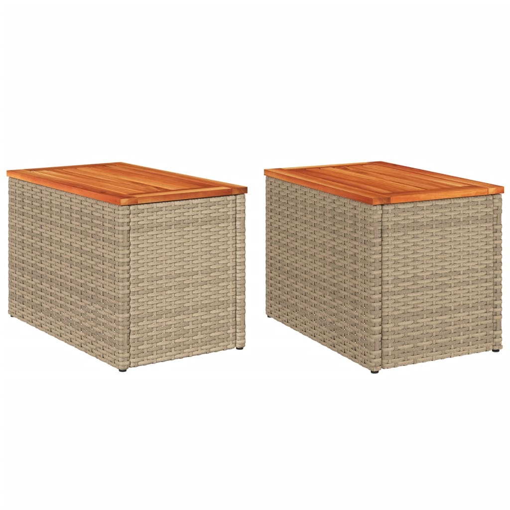 Thumbnail - vidaXL Garten-Beistelltische 2 Stk. Beige 55x34x37 cm Poly Rattan Holz