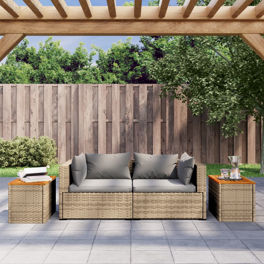 Thumbnail - vidaXL Garten-Beistelltische 2 Stk. Beige 55x34x37 cm Poly Rattan Holz