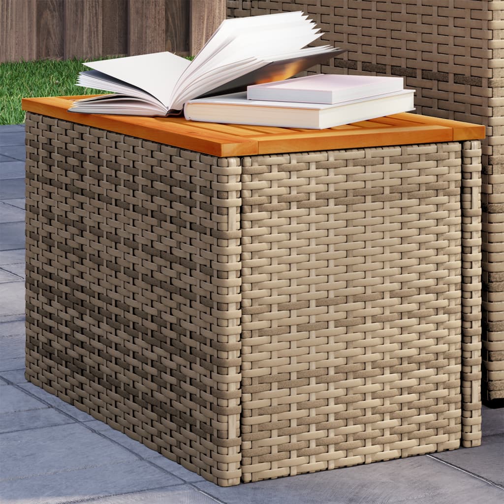 Garten-Beistelltische 2 Stk. Beige 55x34x37 cm Polyrattan Holz