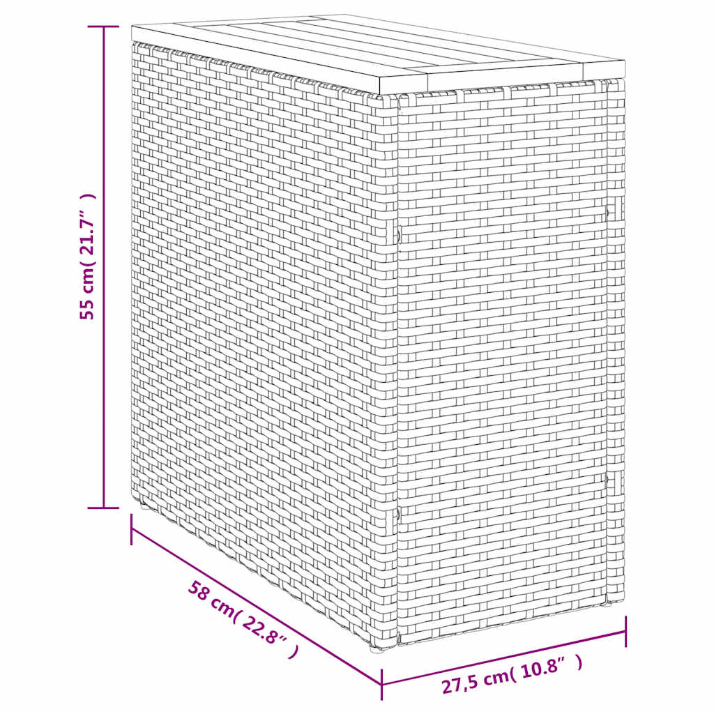 Masă laterală de grădină blat lemn bej 58x27,5x55 cm poliratan - imagine 11