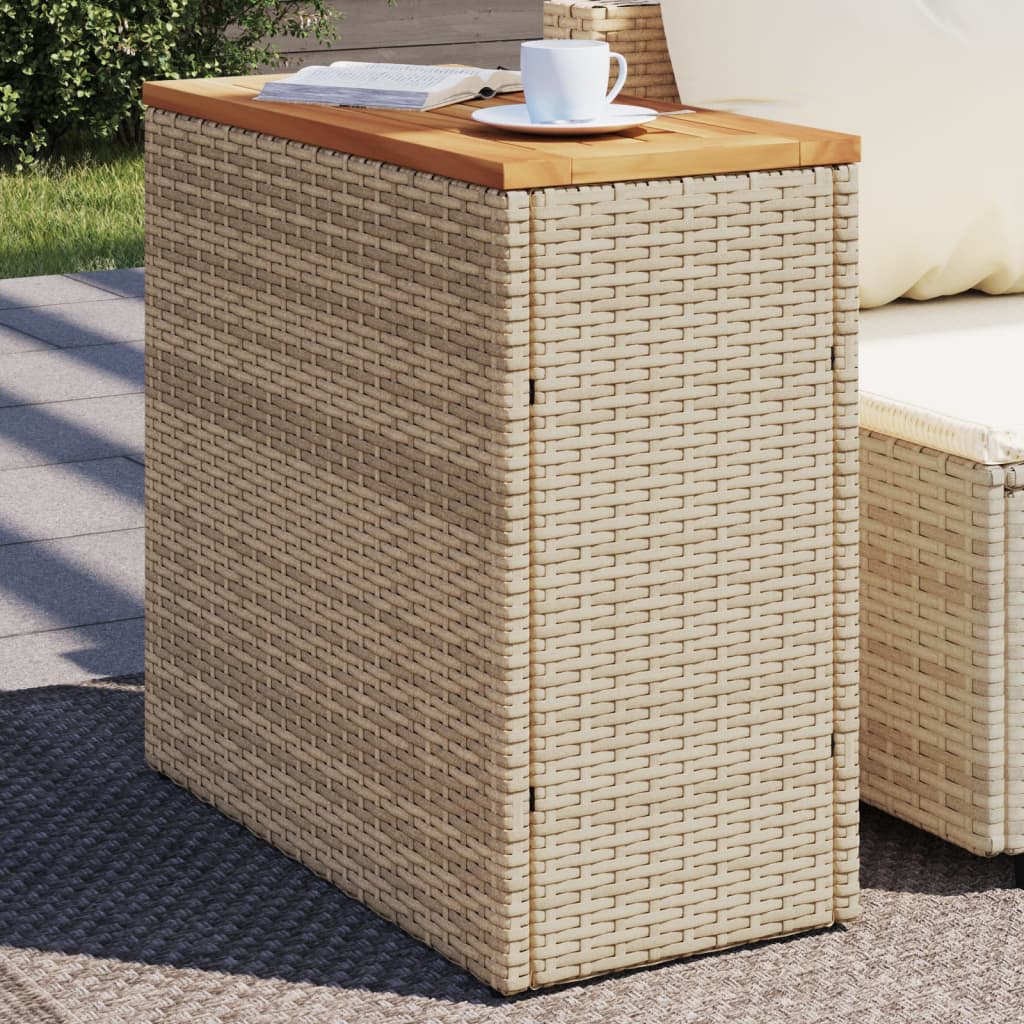 vidaXL havebord med trætop 58x27,5x55 cm polyrattan beige