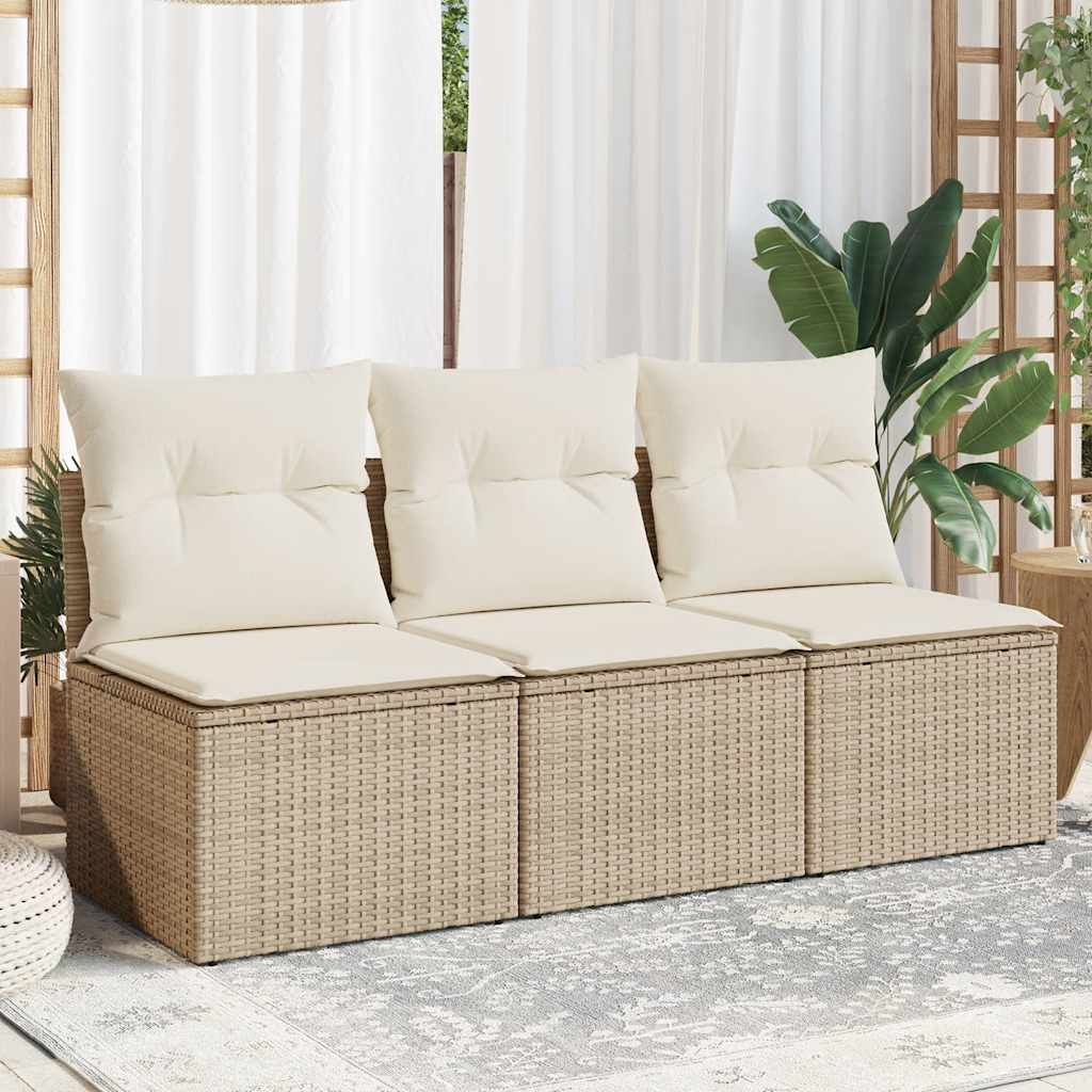 Thumbnail - vidaXL Gartensofa mit Kissen 3-Sitzer Beige Poly Rattan