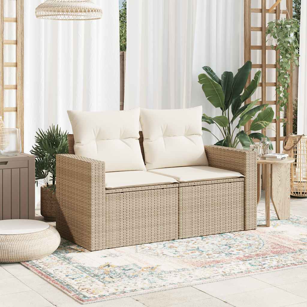 Thumbnail - vidaXL Gartensofa mit Kissen 2-Sitzer Beige Poly Rattan