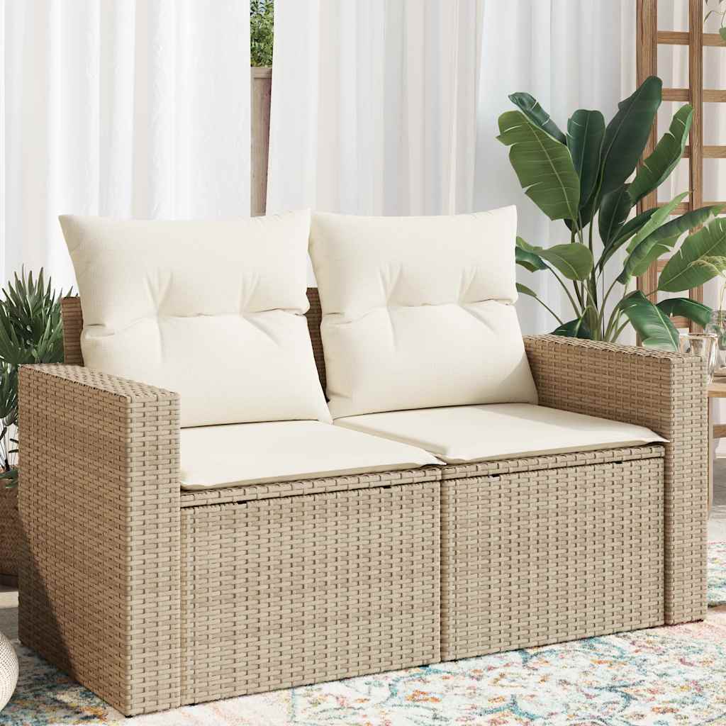 Thumbnail - vidaXL Gartensofa mit Kissen 2-Sitzer Beige Poly Rattan