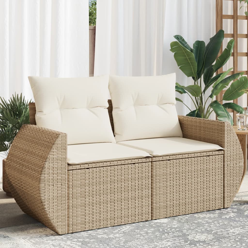 vidaXL Gartensofa mit Kissen 2-Sitzer Beige Poly Rattan