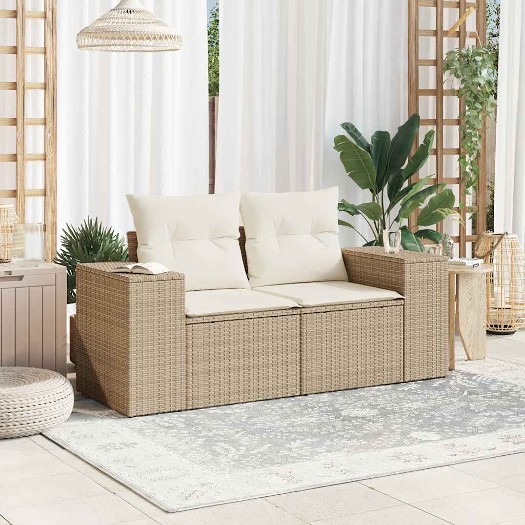 Thumbnail - vidaXL Gartensofa mit Kissen 2-Sitzer Beige Poly Rattan