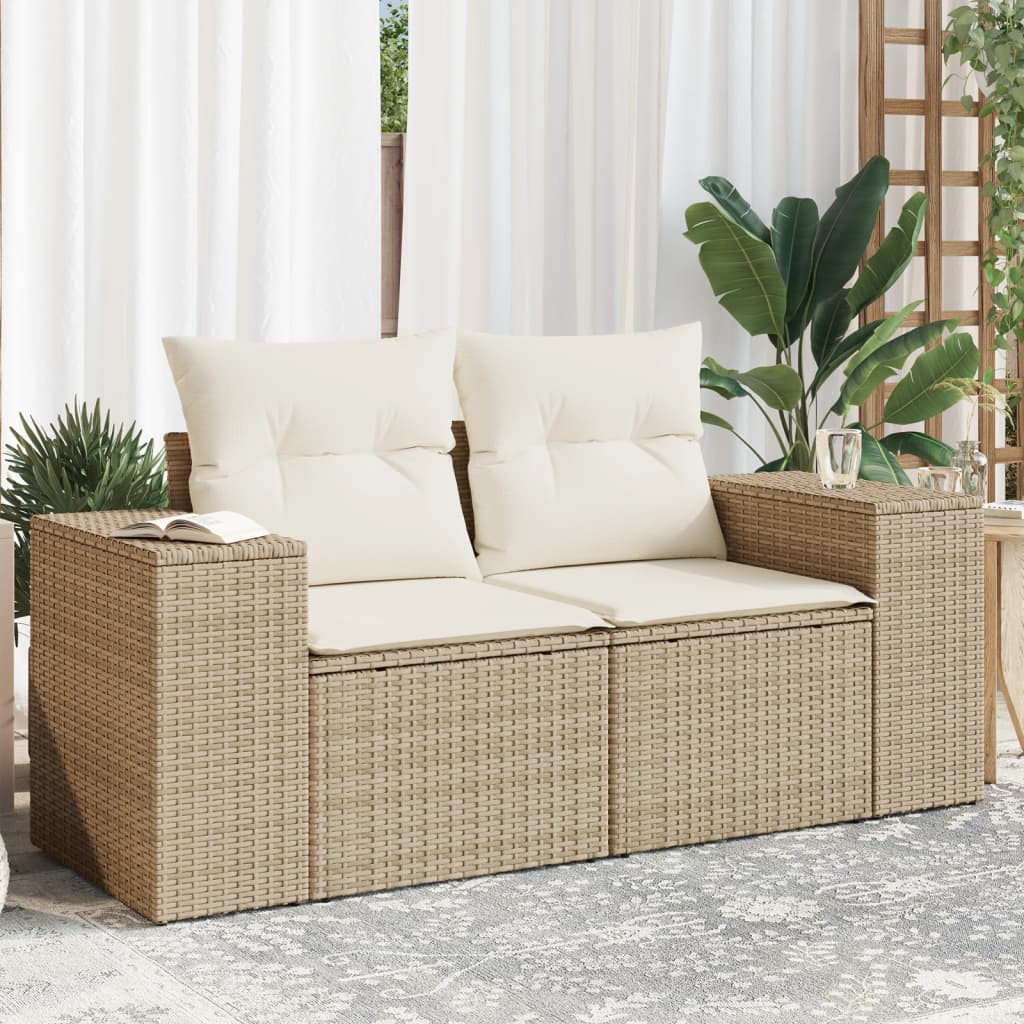 vidaXL Gartensofa mit Kissen 2-Sitzer Beige Poly Rattan