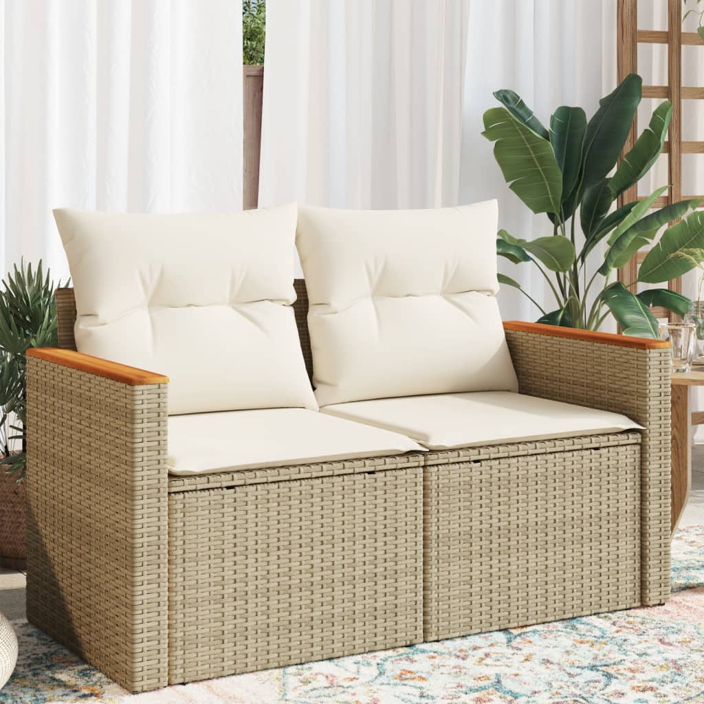 vidaXL Gartensofa mit Kissen 2-Sitzer Beige Poly Rattan