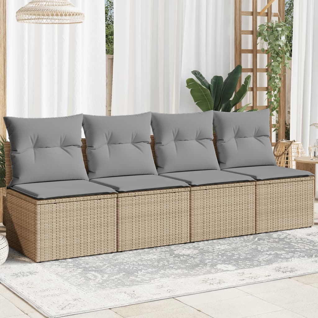 vidaXL Garden Sofa with Cushions 4-Seater Beige Poly Rattan