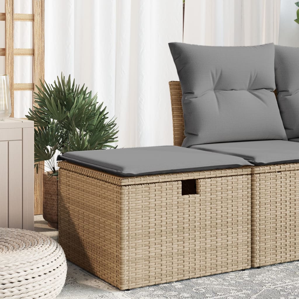 vidaXL Gartenhocker mit Kissen Beige 55x55x37 cm Poly Rattan