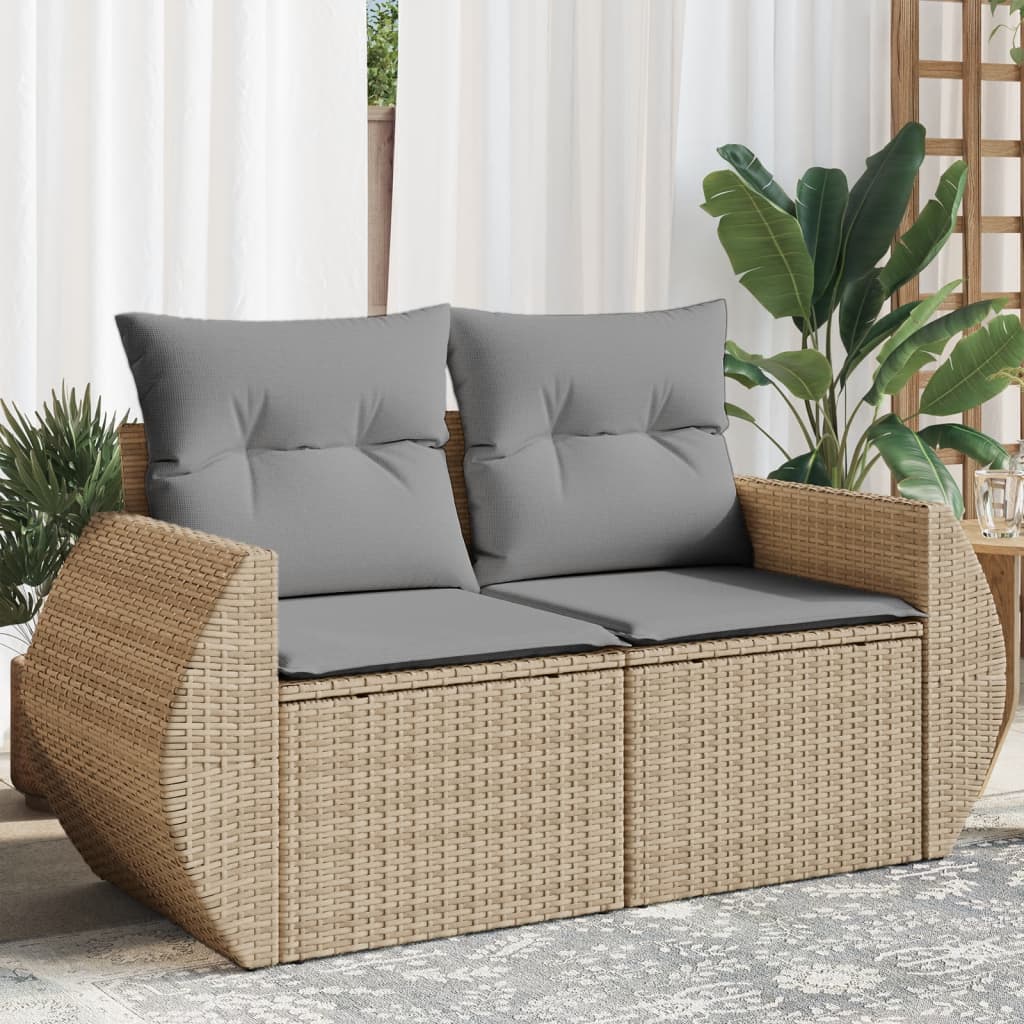 vidaXL 2-personers havesofa med hynder polyrattan beige