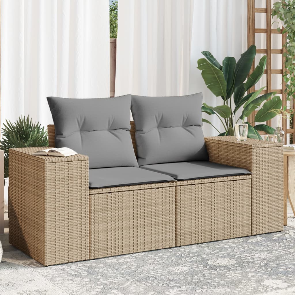 vidaXL Gartensofa mit Kissen 2-Sitzer Beige Poly Rattan