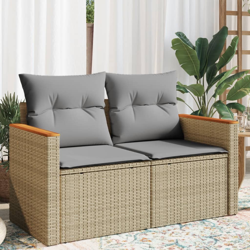 vidaXL Gartensofa mit Kissen 2-Sitzer Beige Poly Rattan