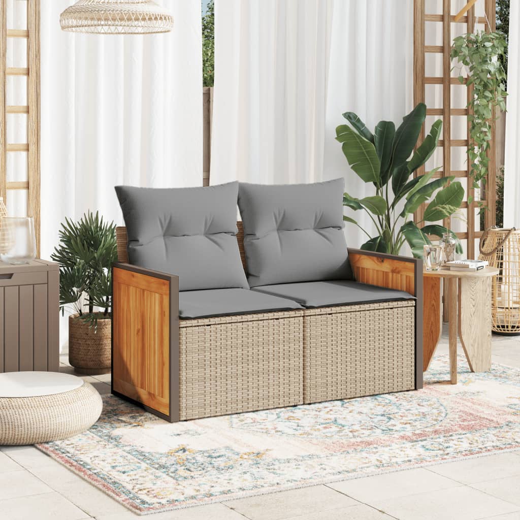 Thumbnail - vidaXL Gartensofa mit Kissen 2-Sitzer Beige Poly Rattan
