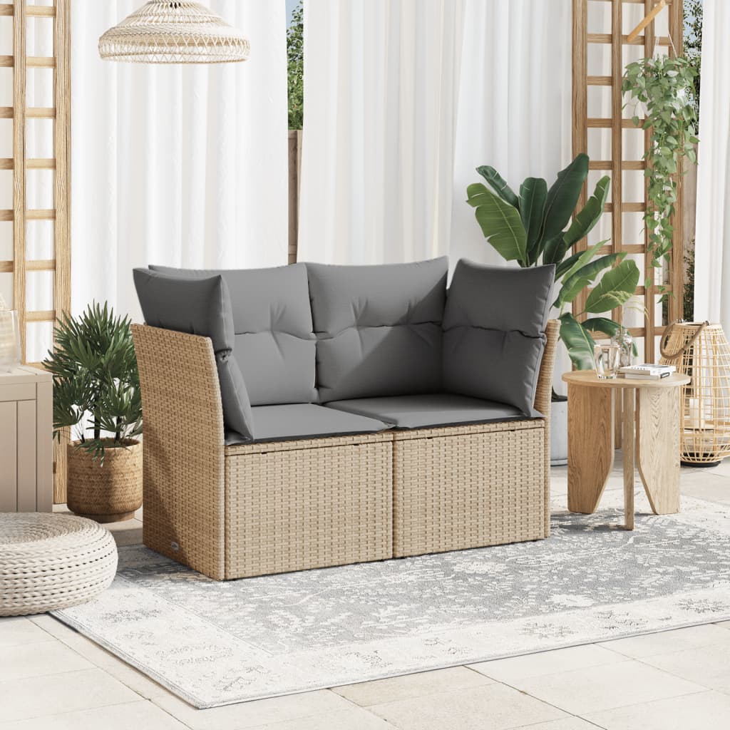 vidaXL Tuinbank 2-zits met kussens poly rattan beige afbeelding