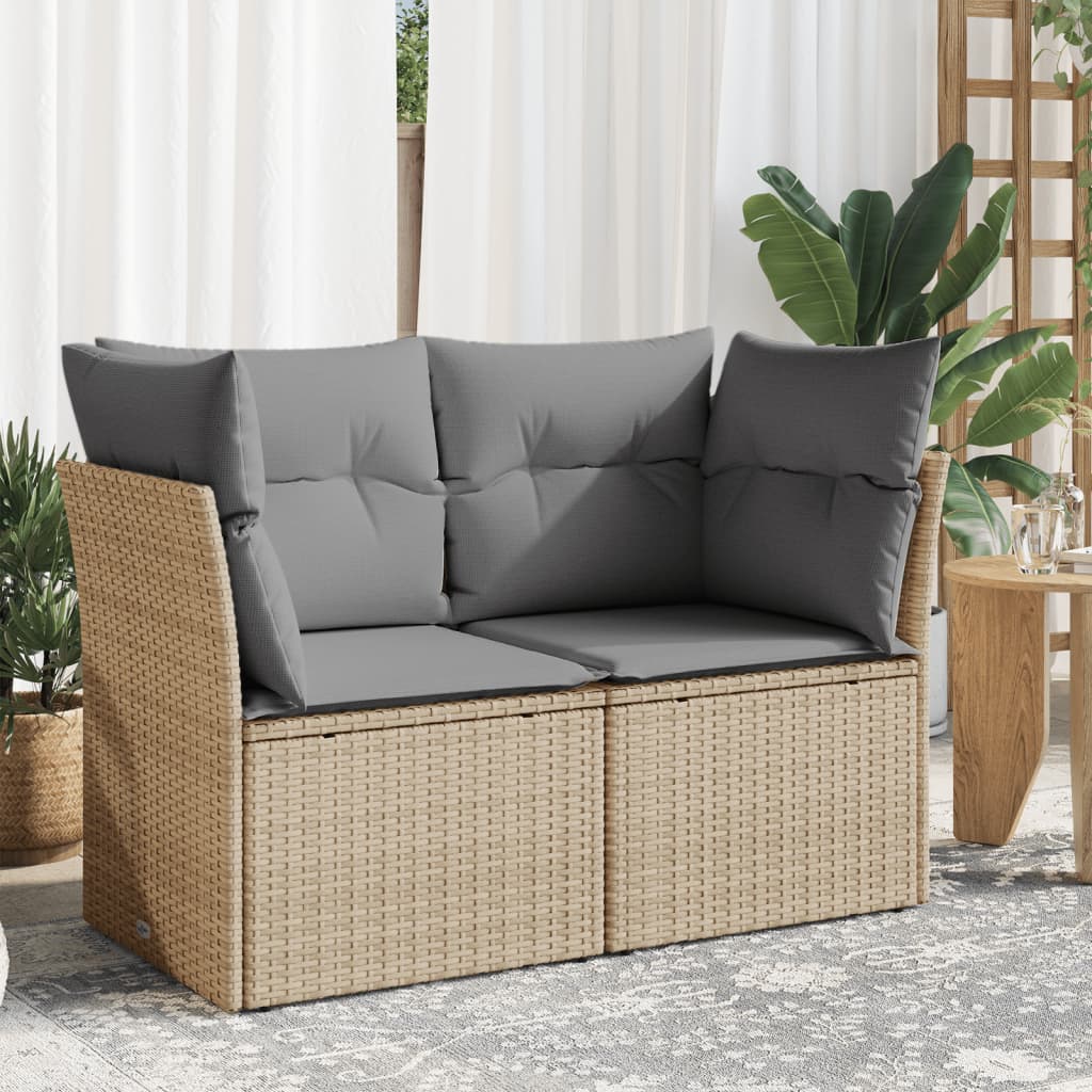 vidaXL Garden Sofa with Cushions 2-Seater Beige Poly Rattan