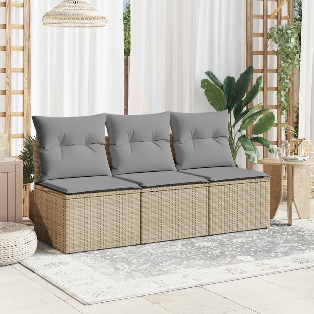 vidaXL Tuinbank 3-zits met kussens poly rattan beige afbeelding