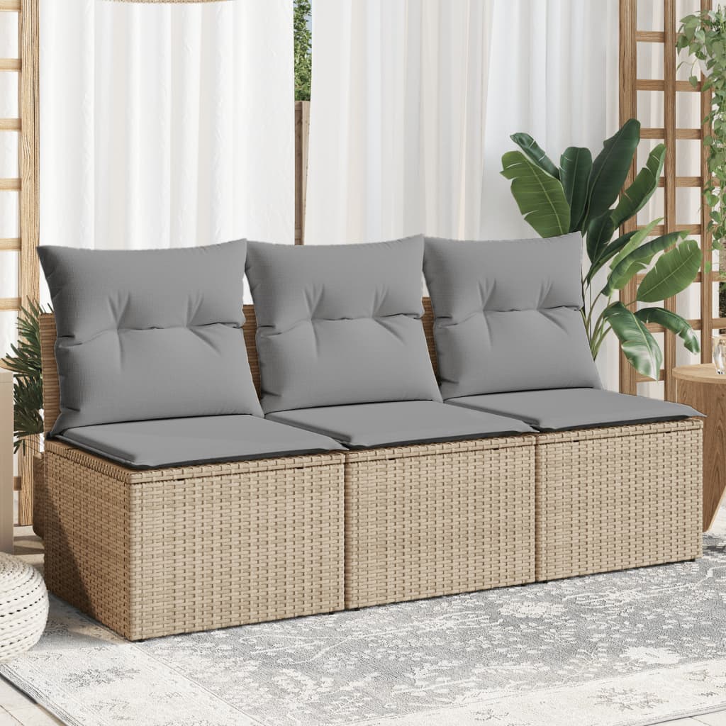 vidaXL Gartensofa mit Kissen 3-Sitzer Beige Poly Rattan