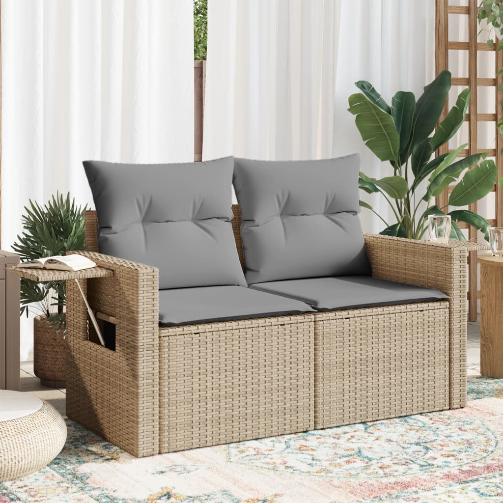 vidaXL Garden Sofa with Cushions 2-Seater Beige Poly Rattan