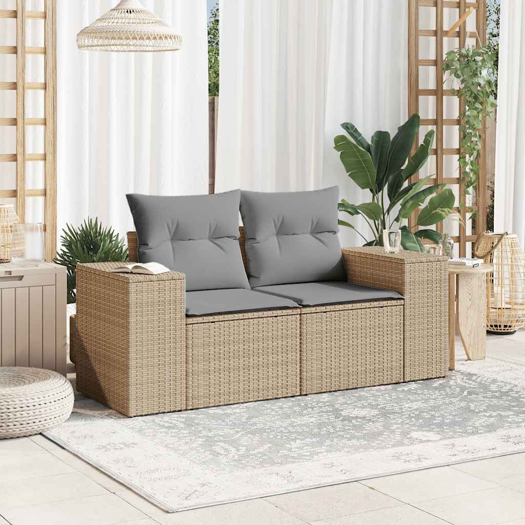 Thumbnail - vidaXL Gartensofa mit Kissen 2-Sitzer Beige Poly Rattan