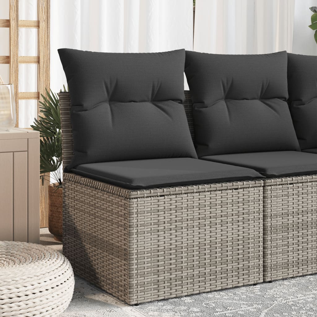 vidaXL Garden Sofa Armless with Cushions Grey Poly Rattan