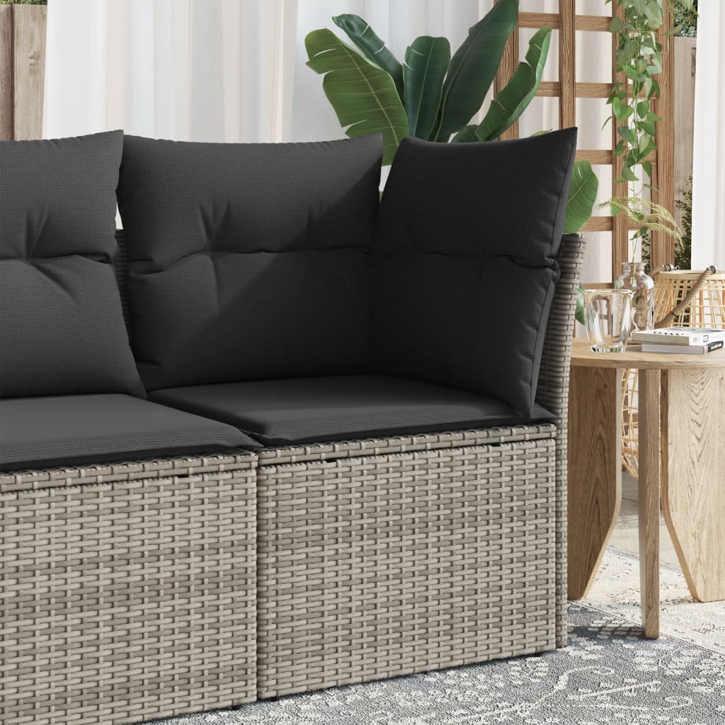 vidaXL Garden Sofa Corner with Cushions Grey Poly Rattan