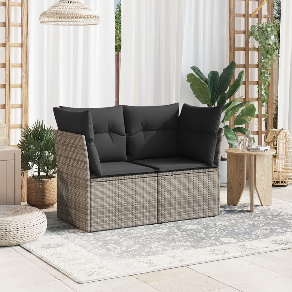vidaXL Tuinbank 2-zits met kussens poly rattan grijs afbeelding