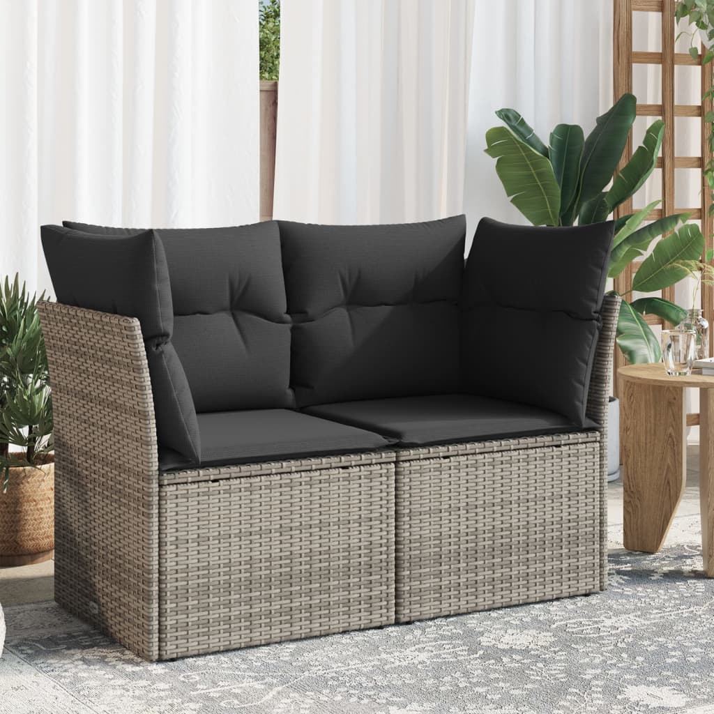 vidaXL Gartensofa 2-Sitzer mit Kissen Grau Poly Rattan