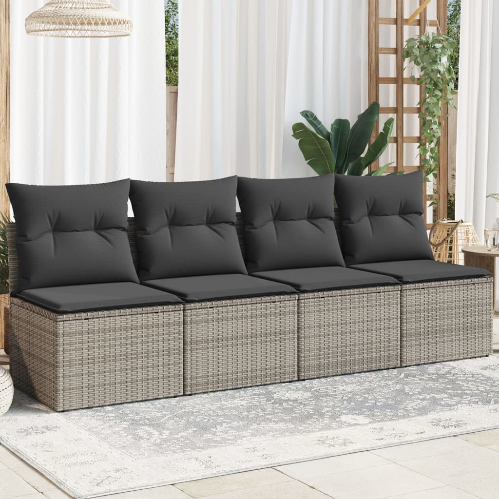 vidaXL Gartensofa mit Kissen 4-Sitzer Grau Poly Rattan