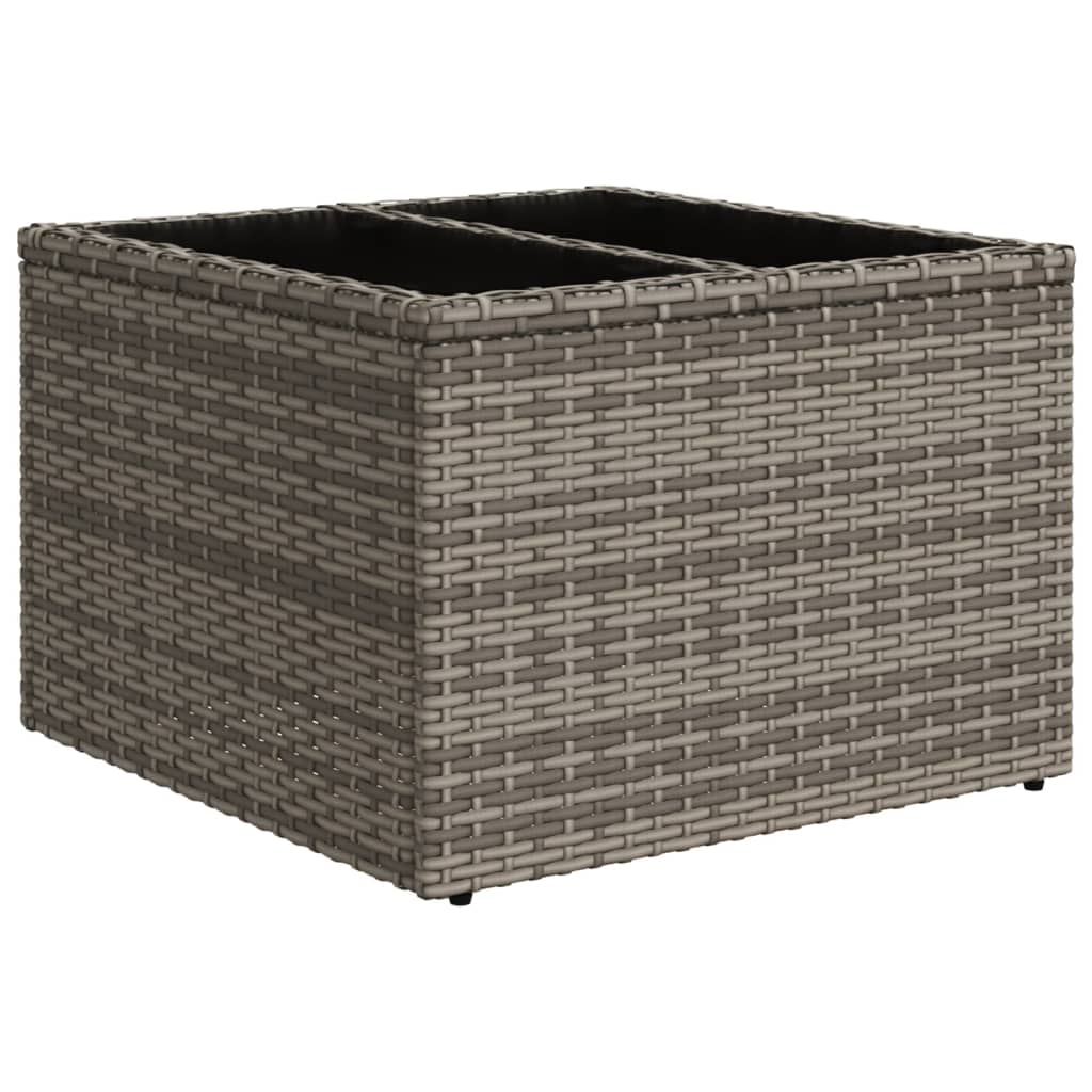 vidaXL Zahradní stolek se skleněnou deskou šedý 55x55x37 cm polyratan