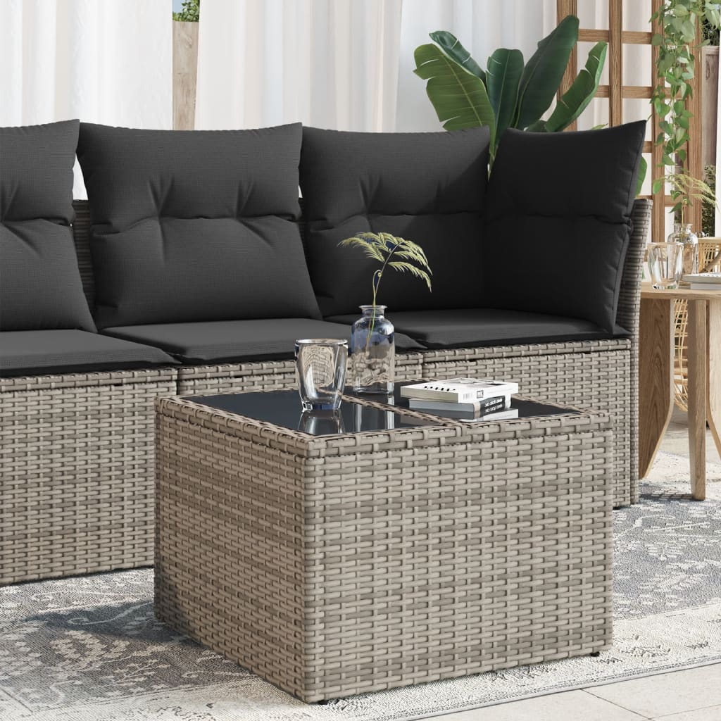 vidaXL havebord med glastop 55x55x37 cm polyrattan grå