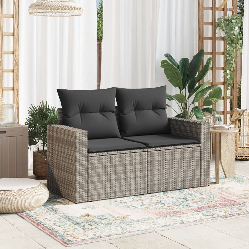 Thumbnail - vidaXL Gartensofa 2-Sitzer mit Kissen Grau Poly Rattan