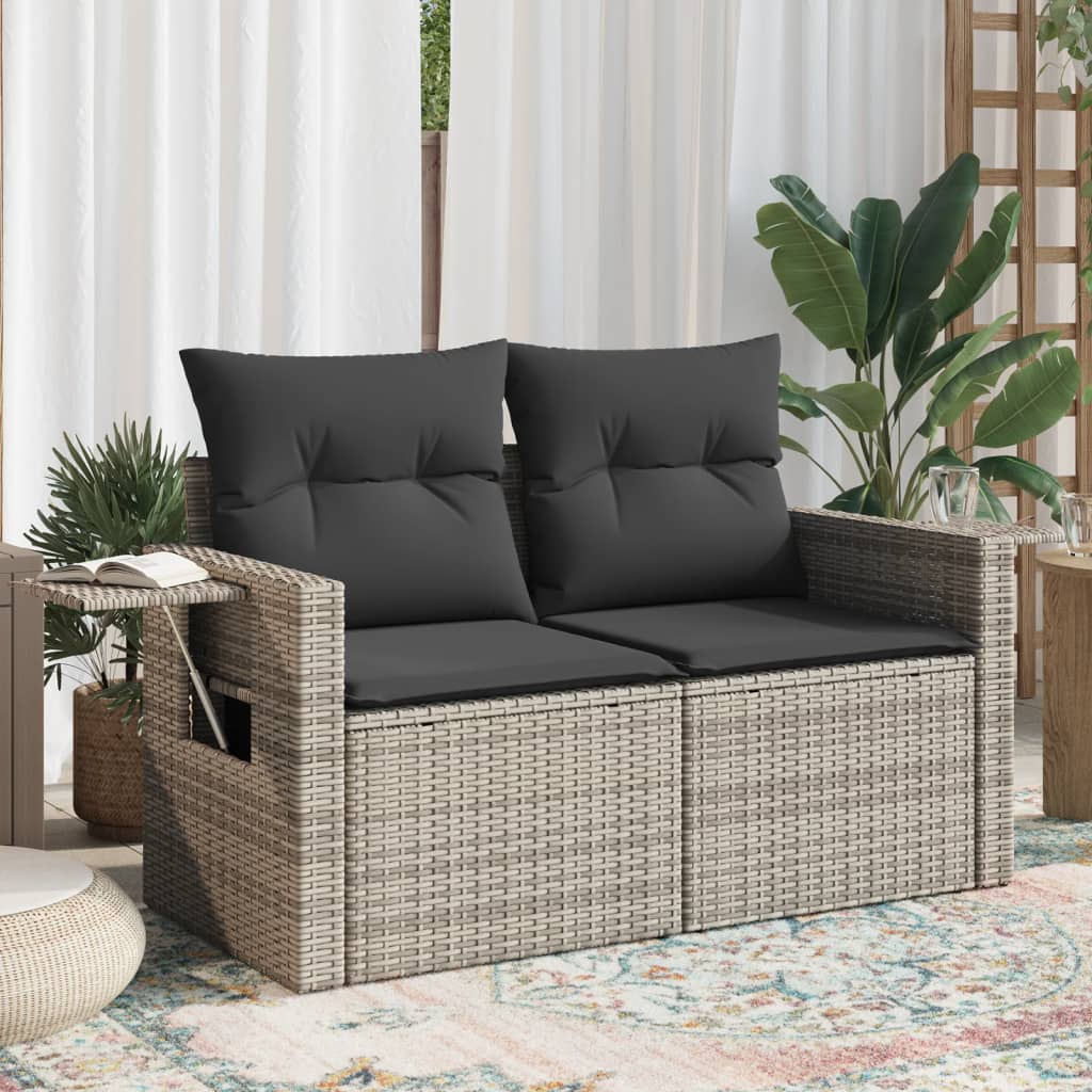 vidaXL Gartensofa 2-Sitzer mit Kissen Grau Poly Rattan