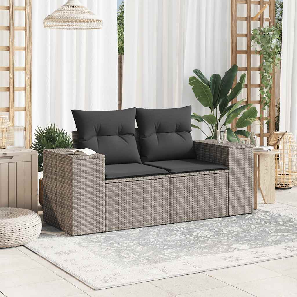 Thumbnail - vidaXL Gartensofa 2-Sitzer mit Kissen Grau Poly Rattan