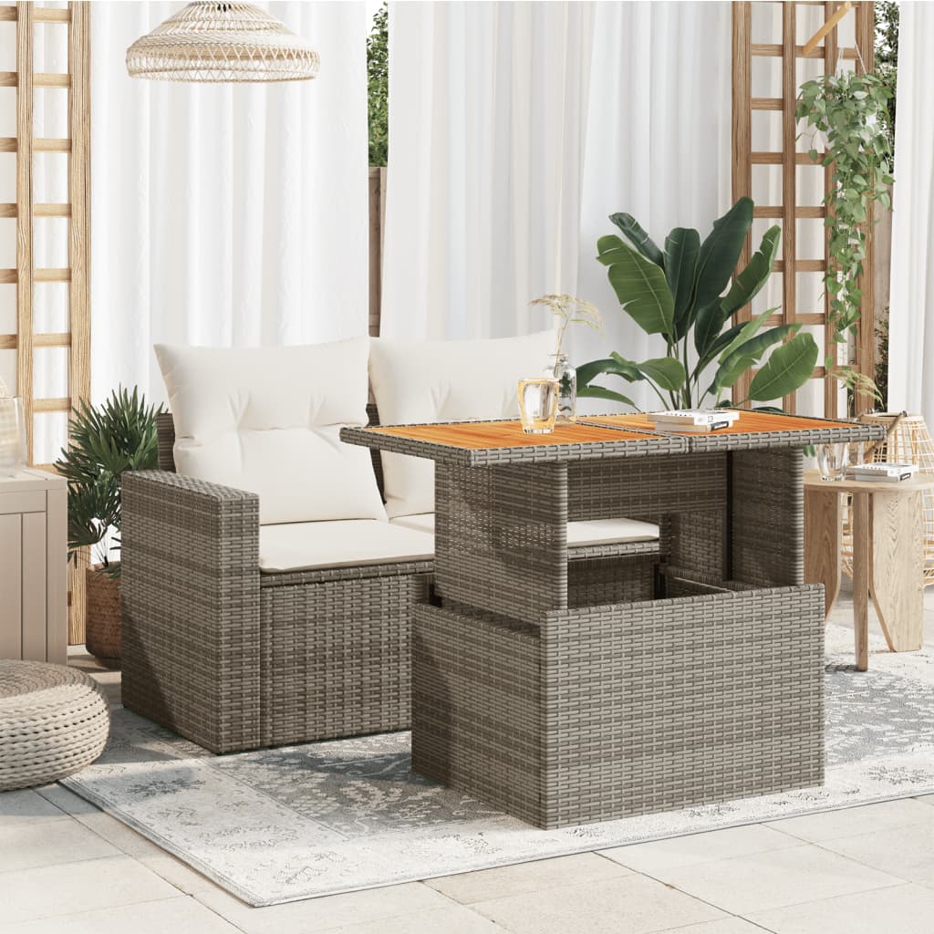 Thumbnail - vidaXL Gartentisch Grau 100x55x73 cm Poly Rattan und Akazienholz